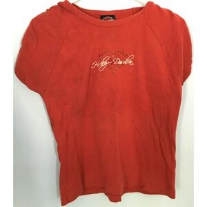 Harley-Davidson Shirt Womens Medium Rhinestone Black‎ Hills Rapid City SD Ruched